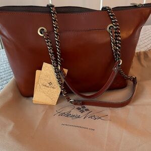 Patricia Nash Rich Brown Leather Tote with Chain Straps